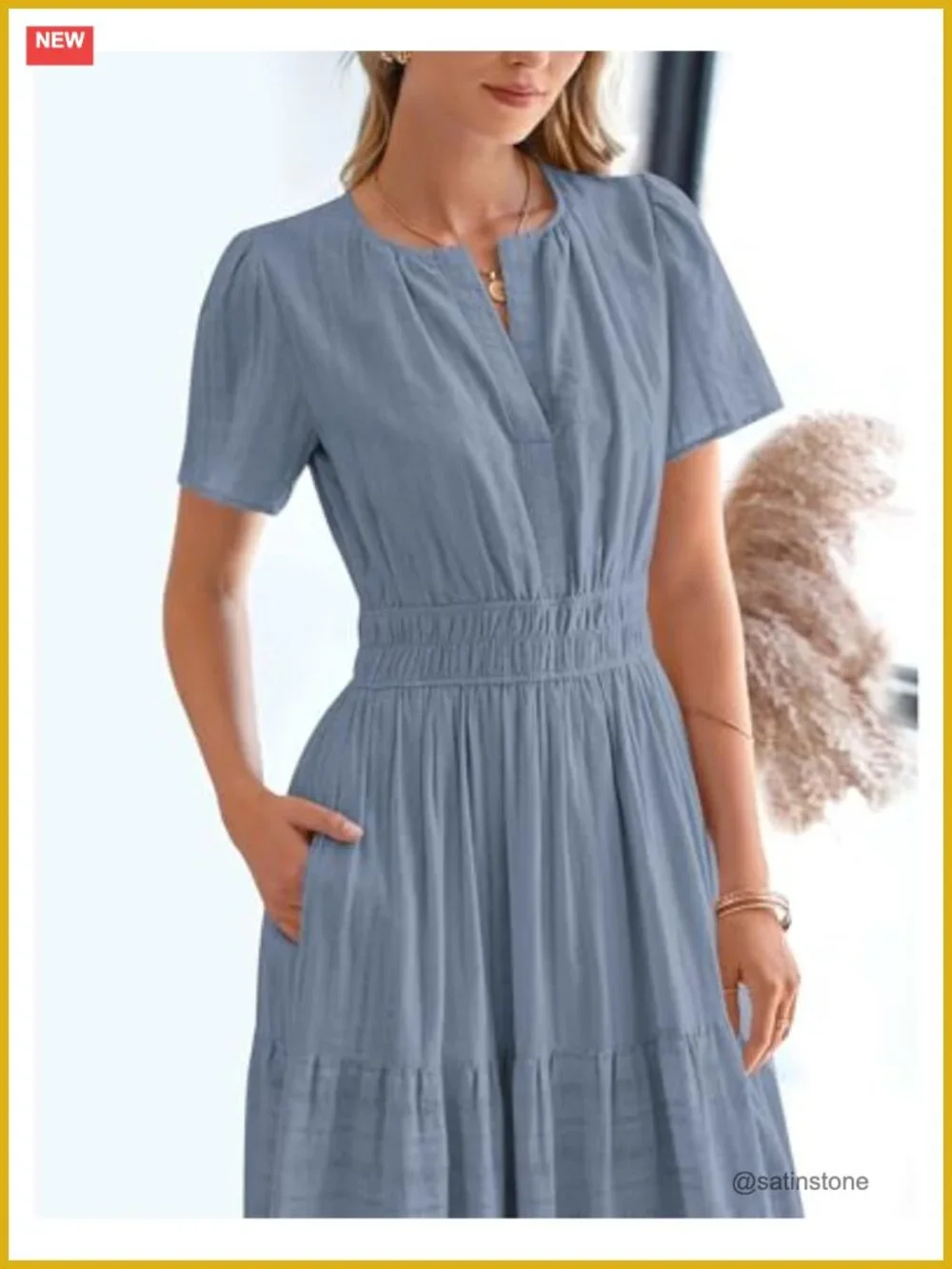 Women's Summer Casual Maxi Dress Short Sleeve V Neck Tiered
